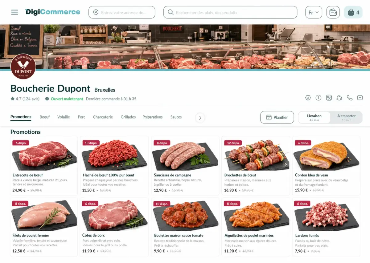 Boutique en ligne Digicommerce d'une boucherie, prête à l'emploi