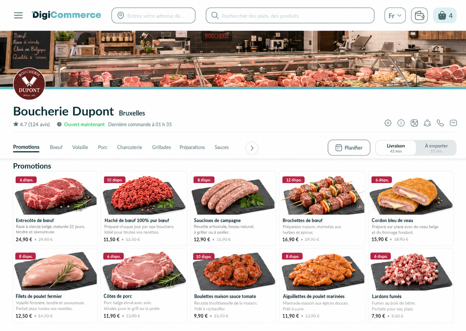 Boutique en ligne Digicommerce d'une boucherie, prête à l'emploi