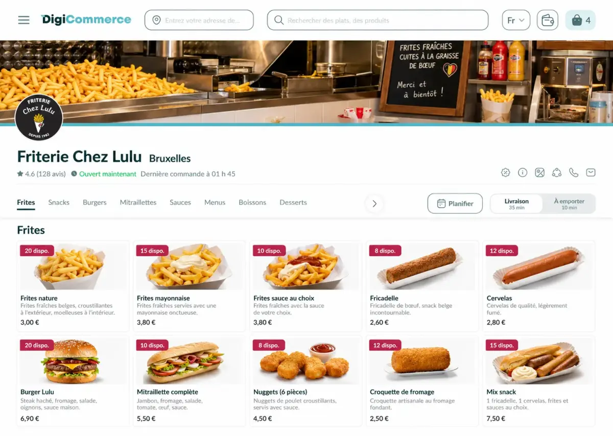 Boutique en ligne Digicommerce d'une friterie